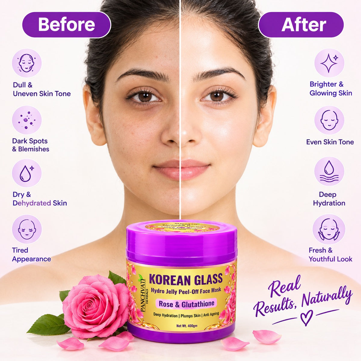 Korean Glass Skin Rose & Glutathione Hydro Jelly Peel-Off Face Mask, 400 g