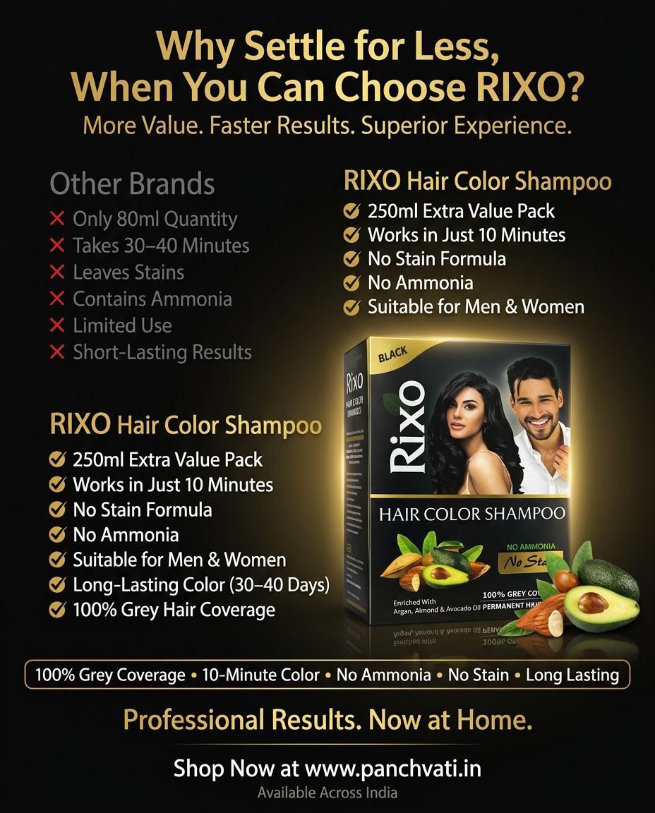 Rixo Black Hair Color Shampoo | Guaranteed No Stain On Skin | 100% Grey Coverage | Buy 1 Get 2 & 1 Surprise Gift