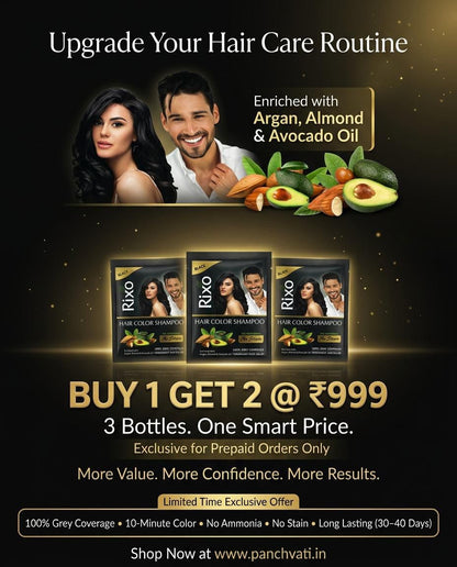Rixo Black Hair Color Shampoo | Guaranteed No Stain On Skin | 100% Grey Coverage | Buy 1 Get 2 & 1 Surprise Gift